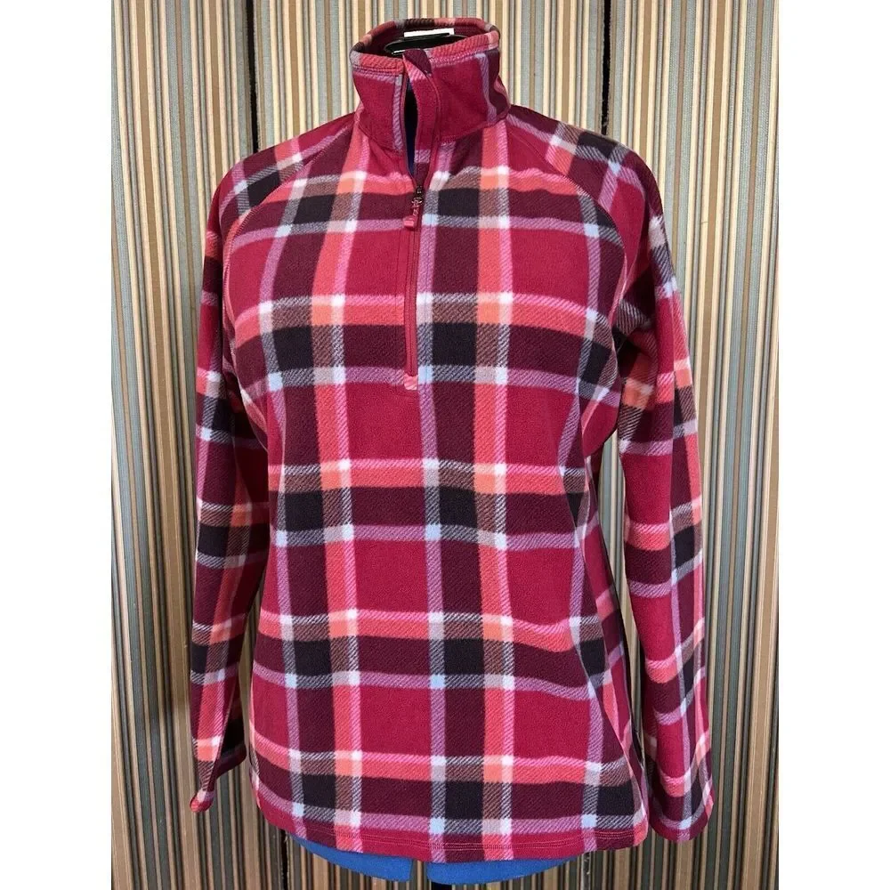 Eddie Bauer fleece 1/4 zip jacket Plaid Pink Woman’s Large